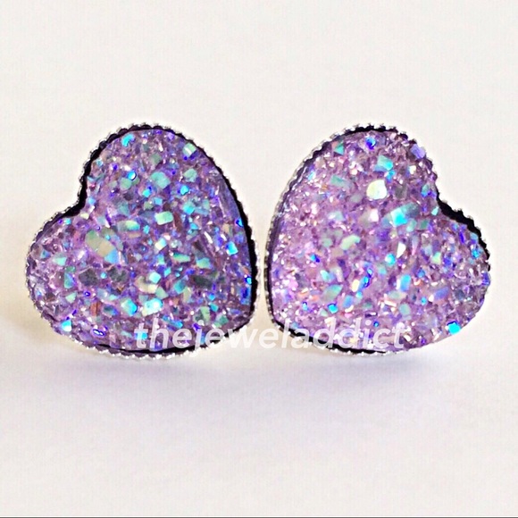 3 for 15🎀 Drusy Druzy style Purple Heart studs - Picture 3 of 6